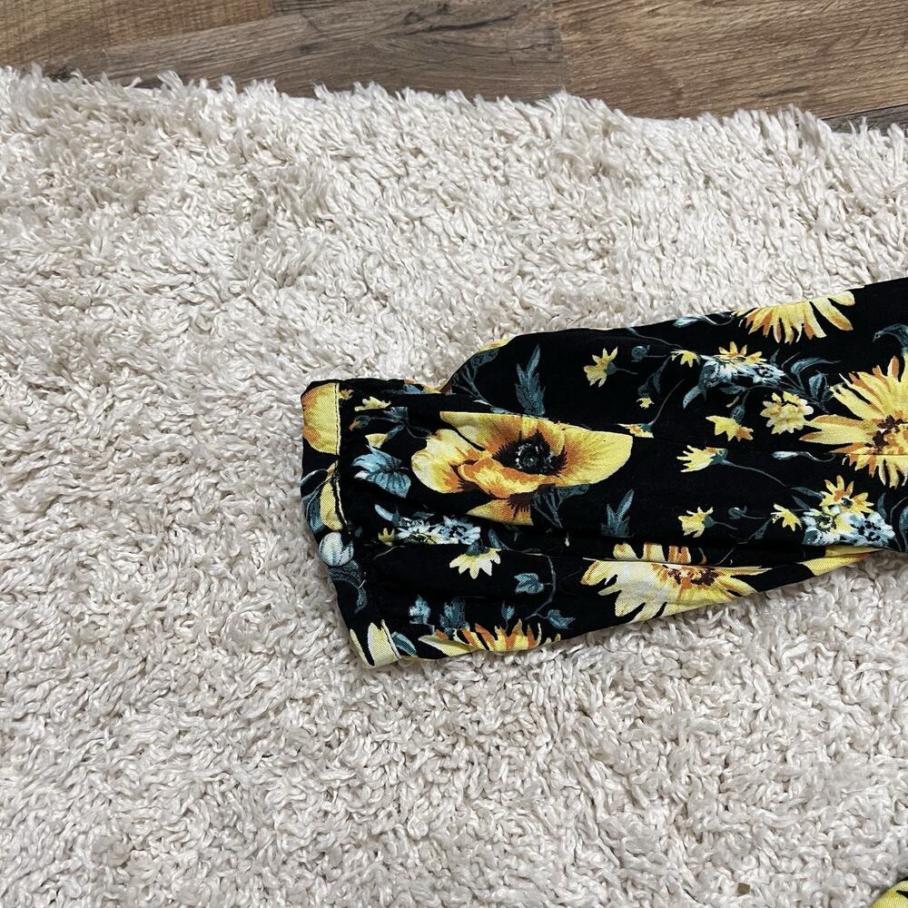 Torrid Size 0X Black Yellow Floral Drawstring Shirred Skater Challis Mini Dress - Picture 4 of 7